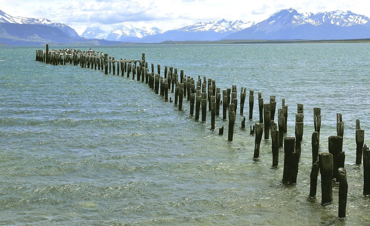 Last Hope Sound fjord and Patagonian Andes seen from Puerto Natales