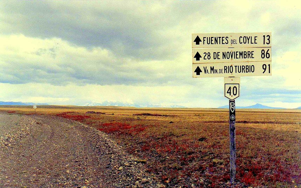 A long-distance bus on Ruta 40 between El Calafate and El Chalten in Patagonia
