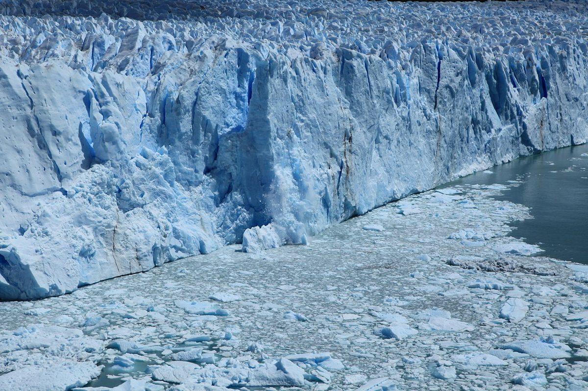 Perito Moreno Glacier calving ice into Lago Argentino in Patagonia