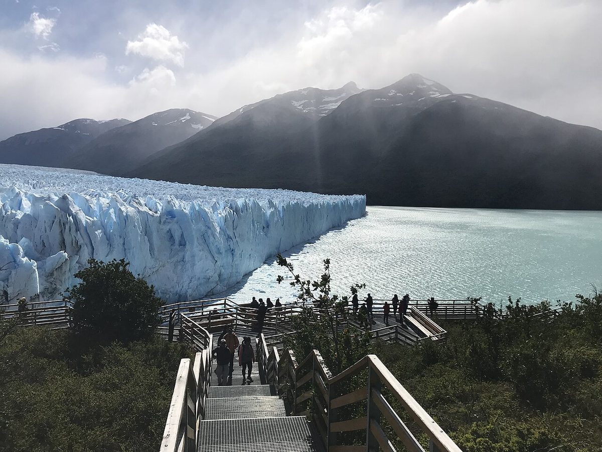 Wide accessible walkway facing Perito Moreno Glacier in Patagonia, Argentina