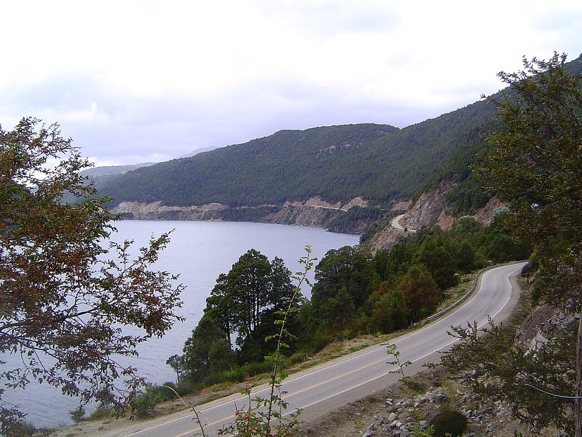 Lakes and forested mountains along the Seven Lakes Route in Patagonia, Argentina