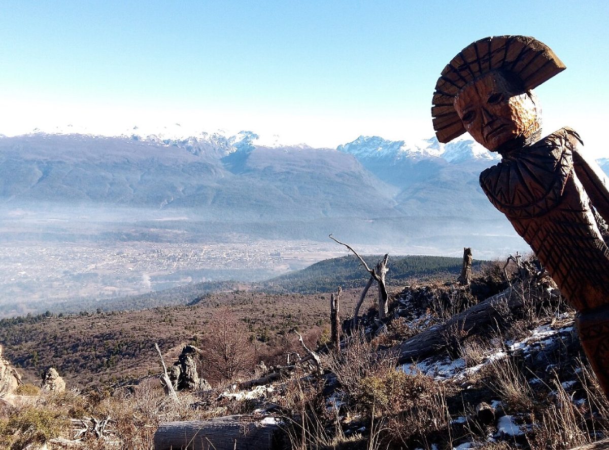 Wooden sculptures of the Bosque Tallado carved forest on Cerro Piltriquitron