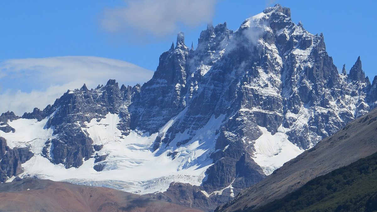 Horse and snowy Cerro Castillo landscape in Aysen, Chilean Patagonia