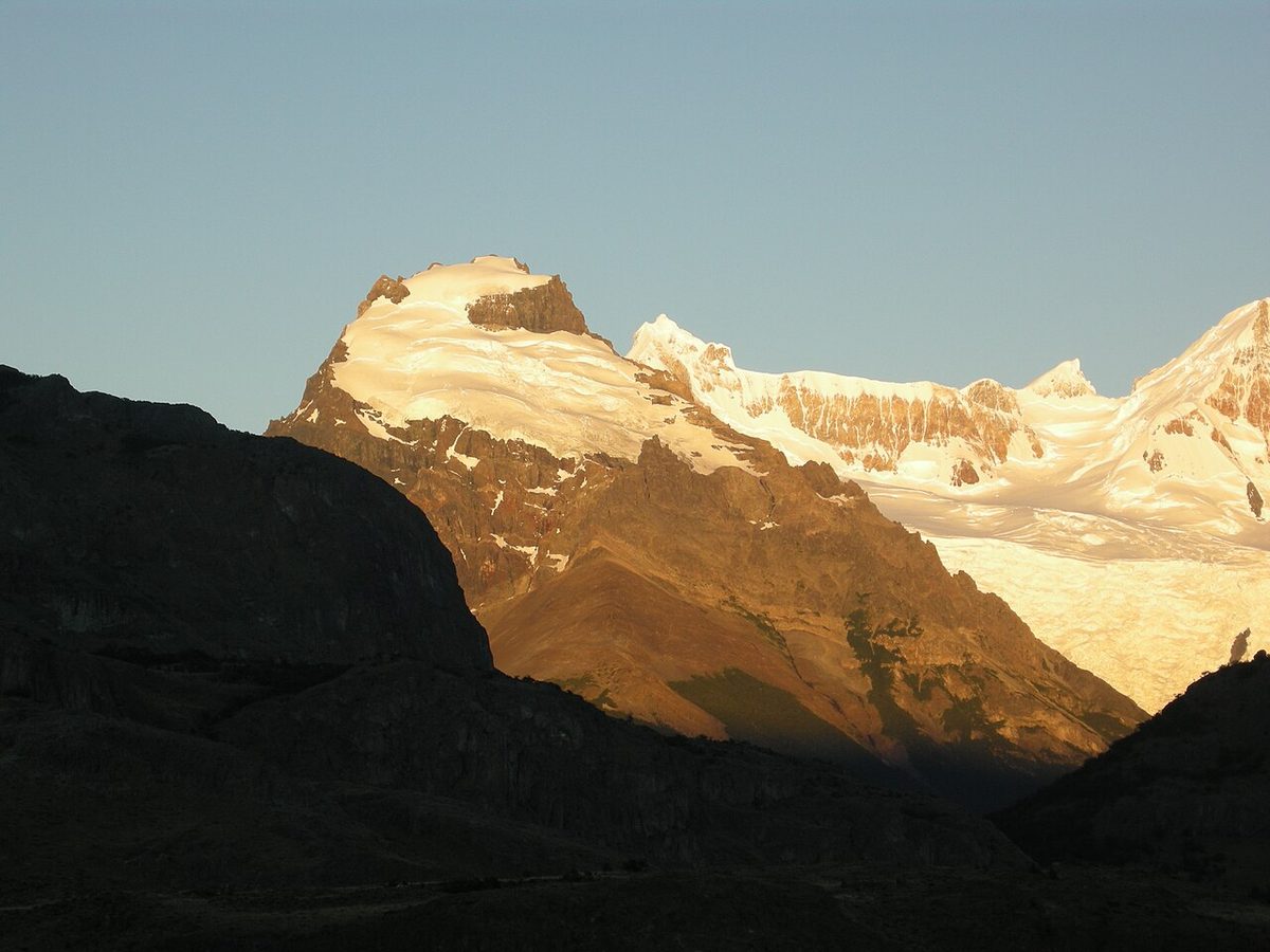 Dawn light on Cerro Solo near El Chalten, the trekking village whose lodging books out months early