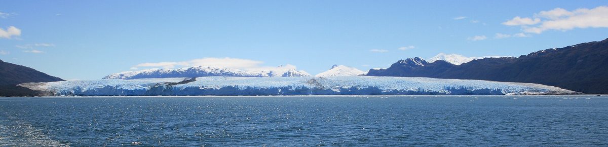 Glacier descending to the water in the fjords of southern Chile